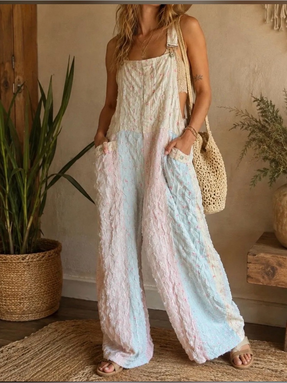 POL Pastel Stripe Wide-Leg Overalls in Pink & Blue NWOT